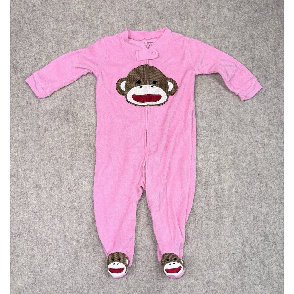 Baby Starters Girls 3-6 Month Pink Terry Cloth Sleeper Full Zip Monkey
